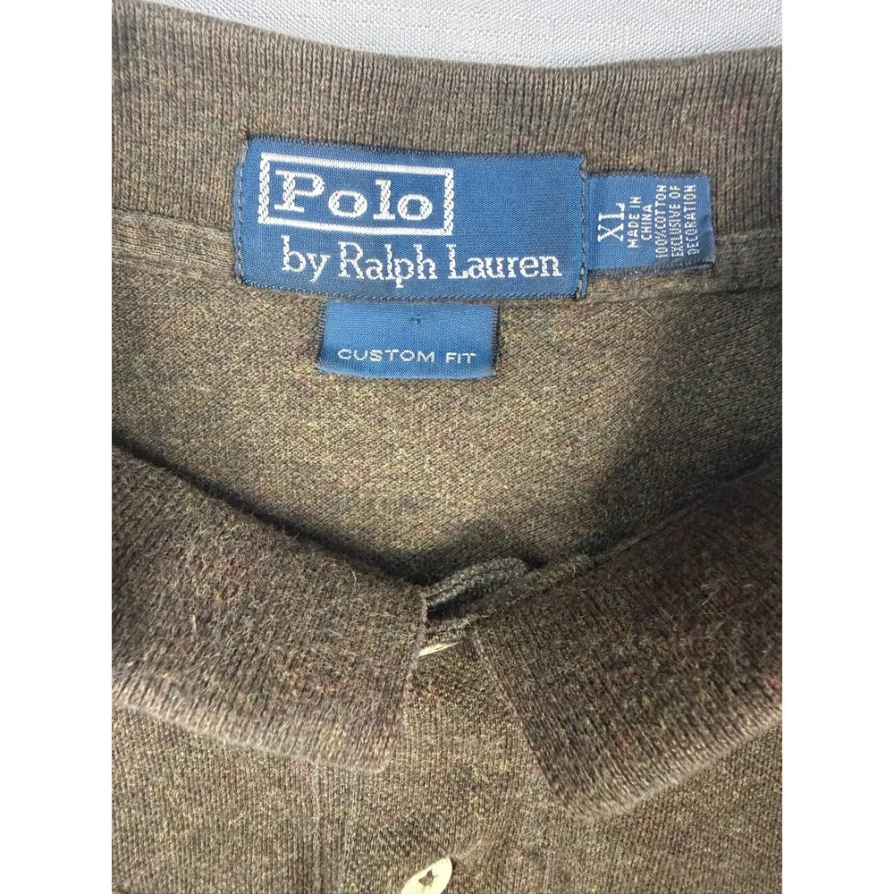Polo Ralph Lauren Mens XL Brown Long Sleeve Polo Shirt Custom Fit Pony Logo